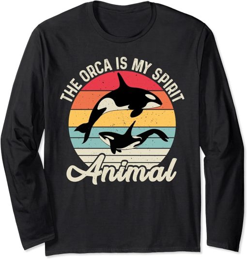 The Orca Is My Spirit Animal Retro Vintage Orca Whale Long Sleeve T-Shirt