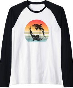 Retro Orca Killer Whale Shirt Whale Gifts for Women Men Raglan Baseball Tee