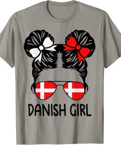 Danish Girl Messy Hair Denmark Pride Patriotic Womens Kids T-Shirt