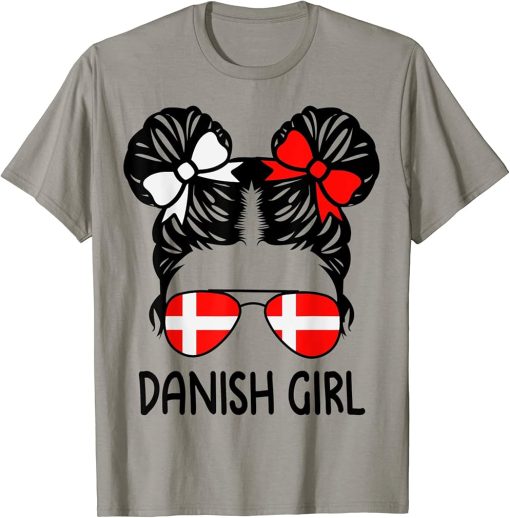 Danish Girl Messy Hair Denmark Pride Patriotic Womens Kids T-Shirt